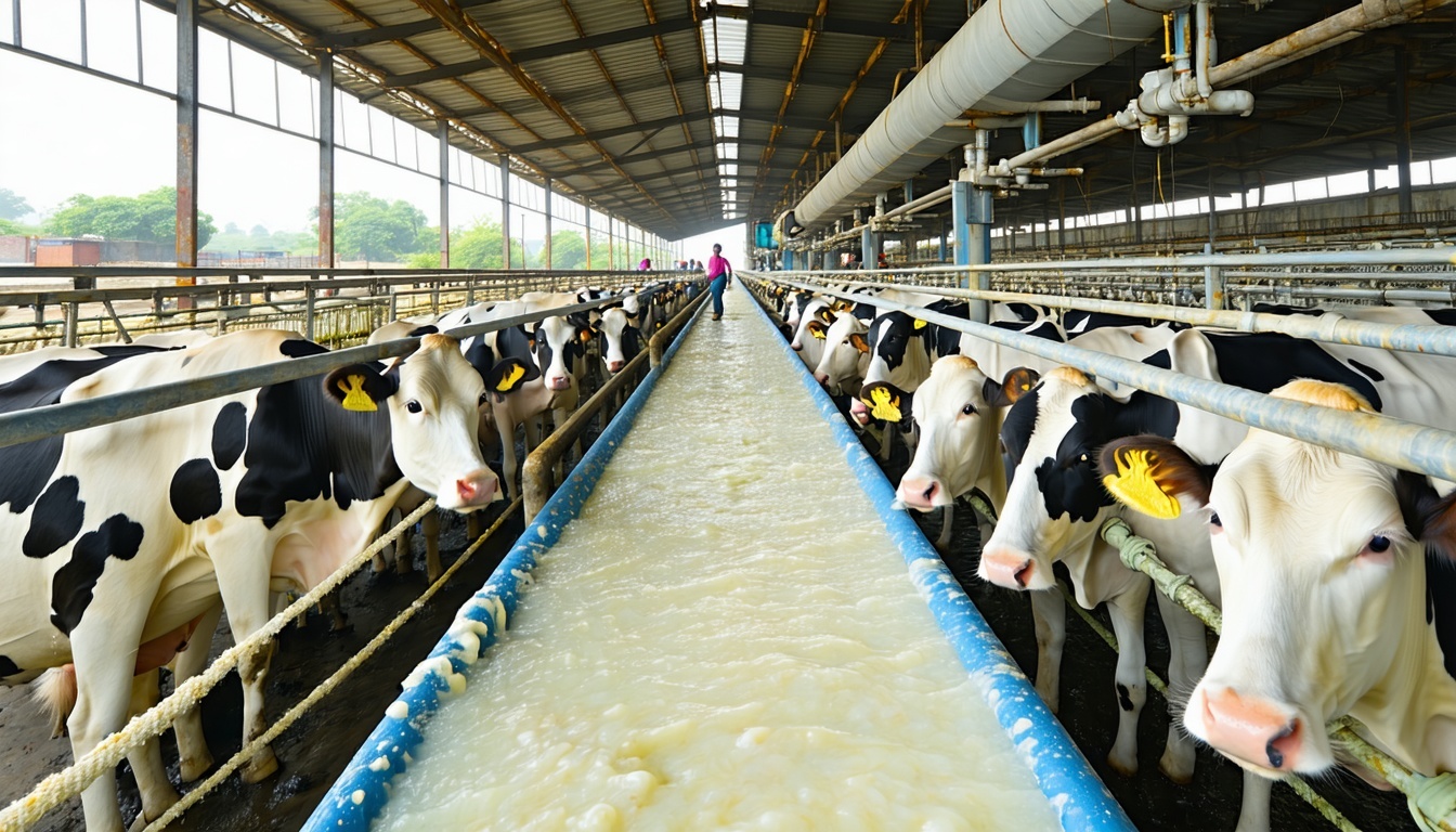A vibrant image showing a modern dairy processing